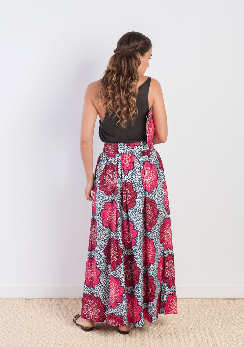 Cora & Lea - Mujer - falda larga Suzanne . African Wax-Print, Estampado floral metalizado. 