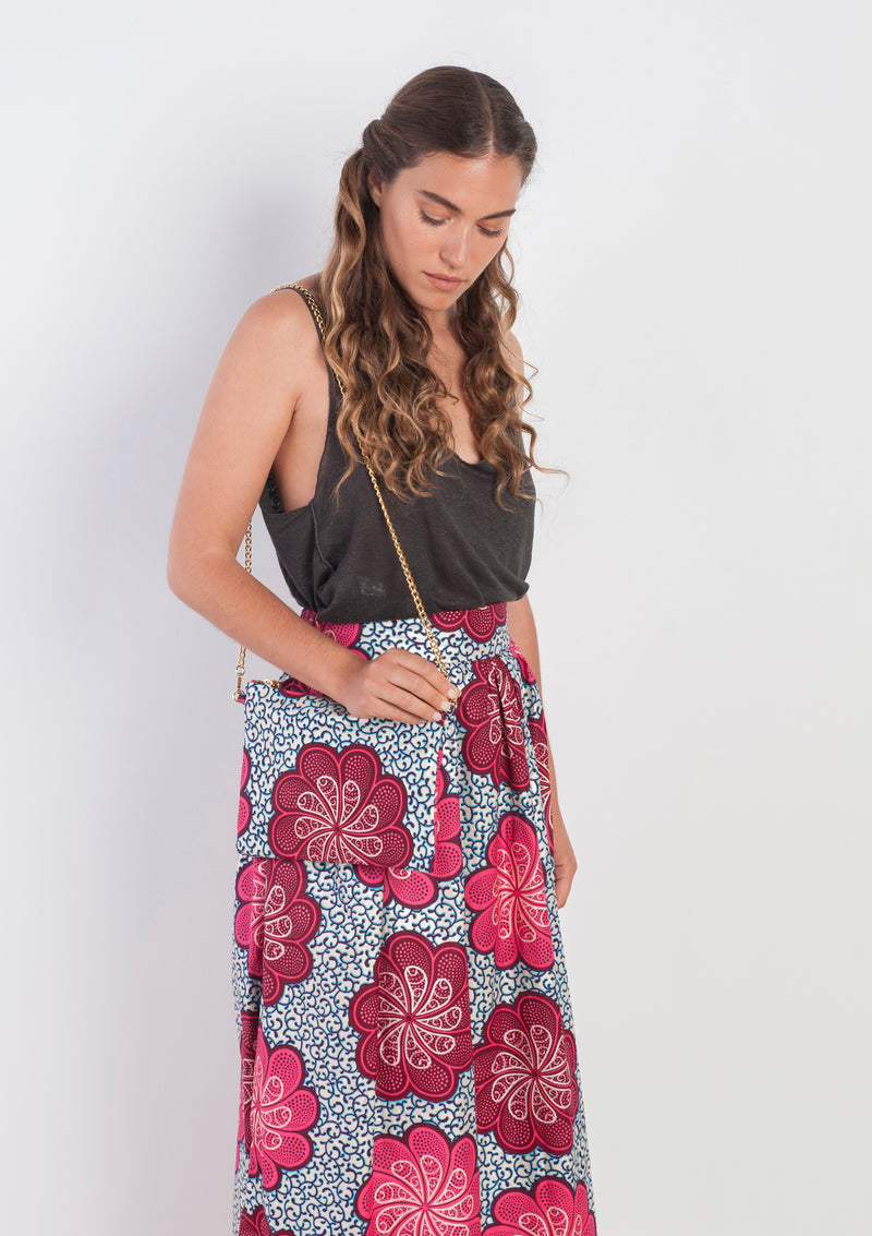 Cora & Lea - Mujer - falda larga Suzanne . African Wax-Print, Estampado floral metalizado. 